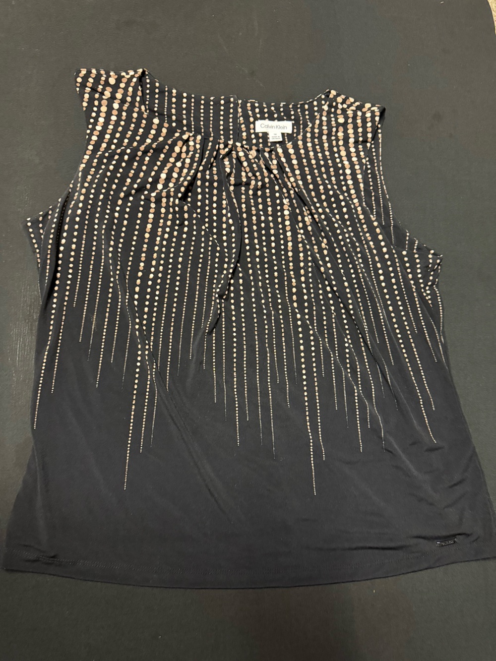 Calvin Klein Black Sleeveless Blouse with Gold Dot Cascade